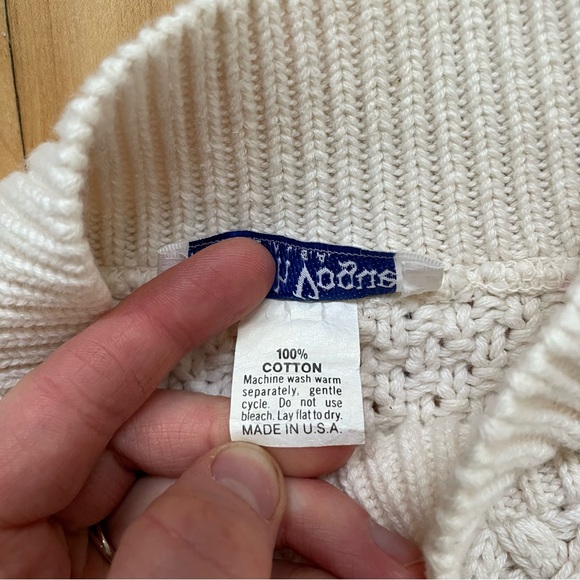 🌼VINTAGE 100% Cotton Brittish vogue cable knit fisherman sweater - Picture 5 of 9